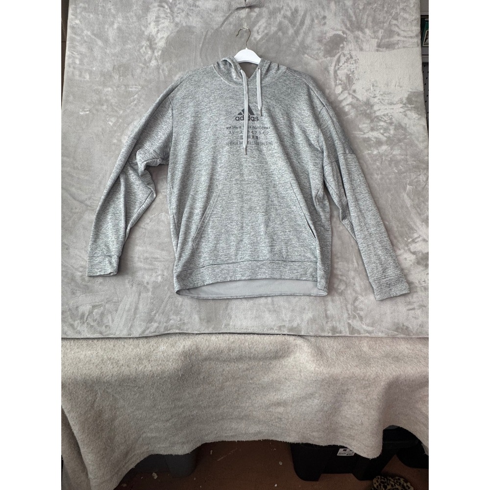 Adidas Sport Gameday Grey Heather Multilingual Graphic Hoodie Mens XL